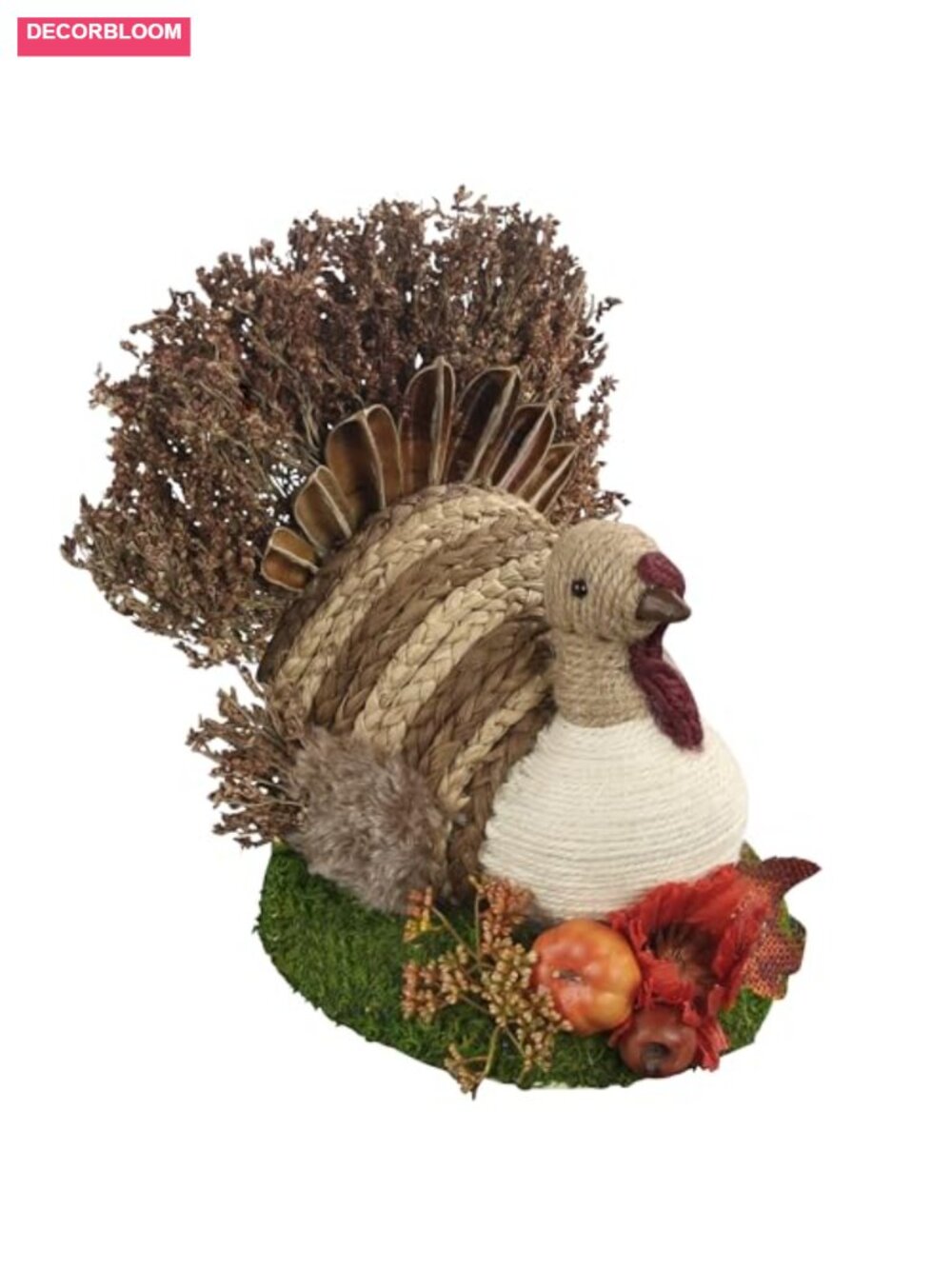 Handmade Sisal Turkey Tabletop Thanksgiving Decor Rustic Straw Figurine